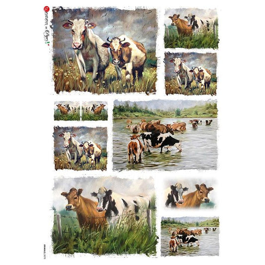 0078 - Rice Paper - Paper Designs - Animals - Mini Cow Scenes