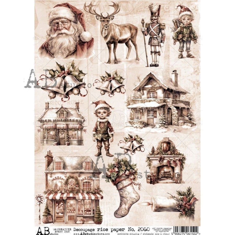 2060 - Rice Paper - AB Studios Sepia Elves and Holiday Stores