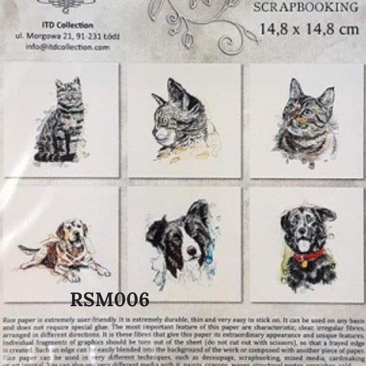 RSM006 - Decoupage Rice Paper mini set - Border Collie, Lab, Tabby Cat, Dogs, Cats