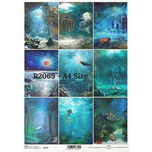 R2069 - Decoupage Rice Paper - The Search for Atlantis series, looking for Atlantis, underwater city, Atlantis
