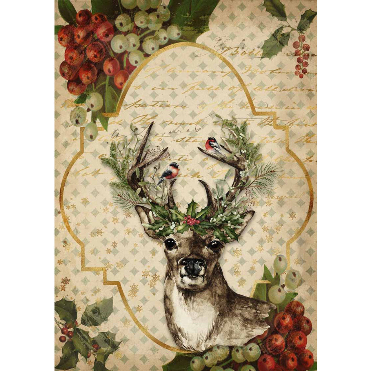 0062 - Rice Paper - Decoupage Queen - Christmas Reindeer -- RETIRED