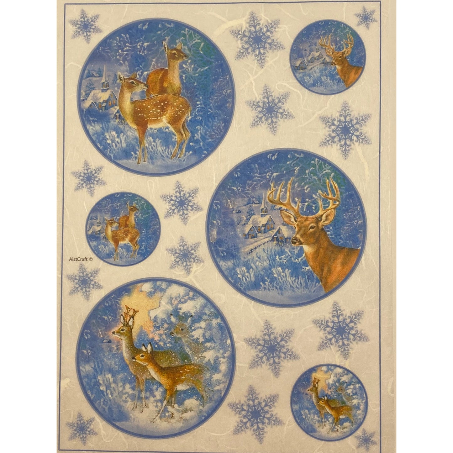 21391 - Decoupage Rice Paper - Deer, Winter, Christmas, Woodland, Blue Snowflake