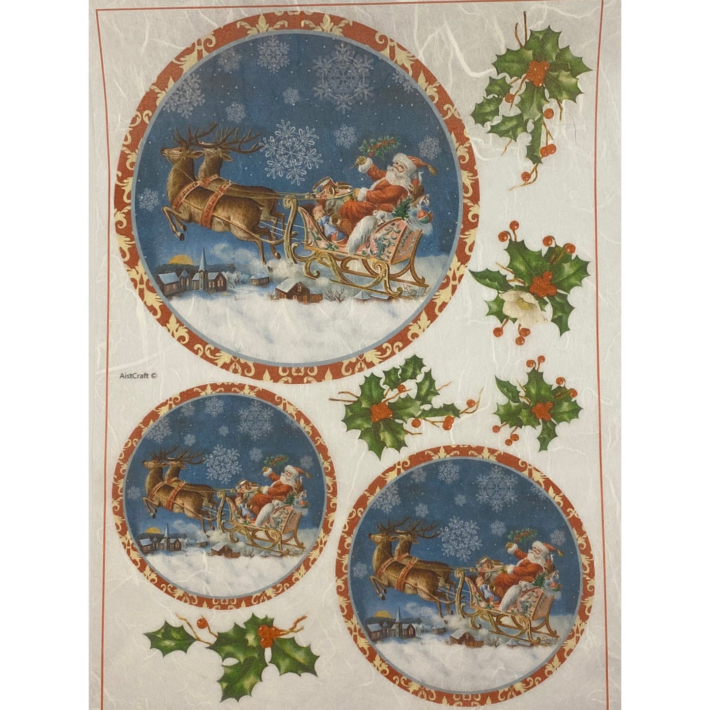 21420 - Decoupage Rice Paper - Santa and Sleigh with Deer, Santa Flying, Christmas