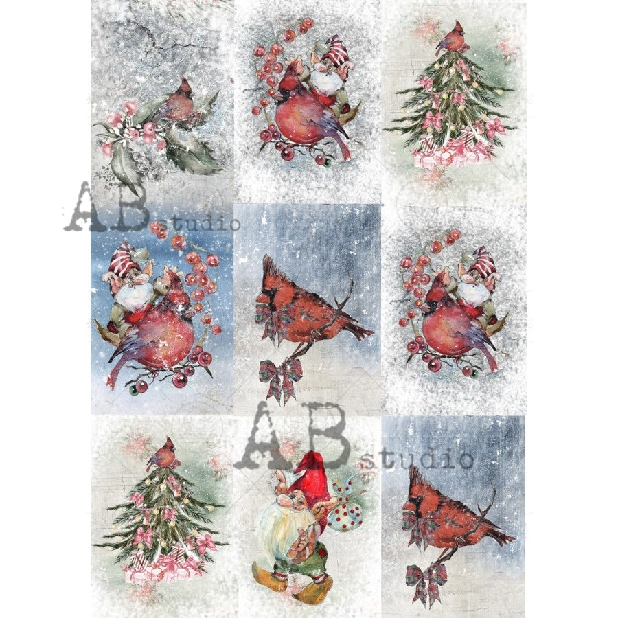 0965 - Rice Paper - AB Studios Rice Paper Winter Cardinals 9 Designs
