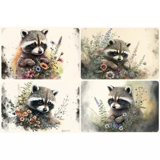 0210 - Rice Paper - Reba Rose Creations - Baby Raccoons