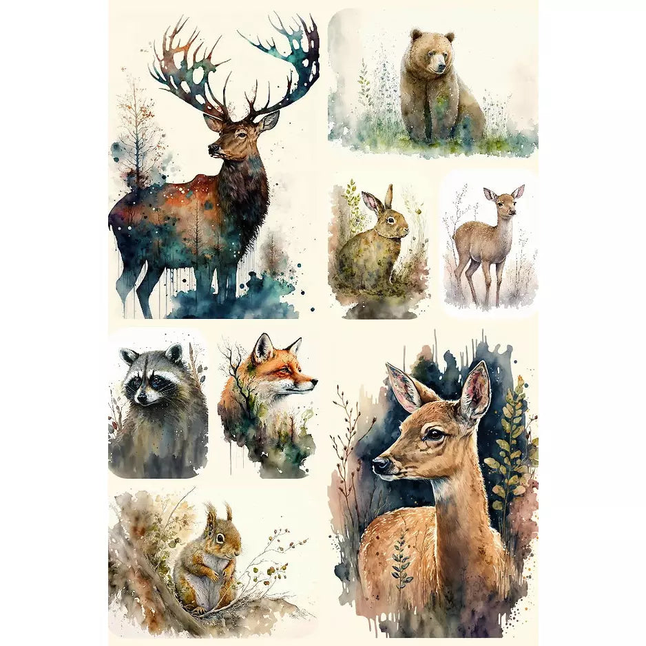 0154 - Rice Paper - Reba Rose Creations - Watercolor Woodland Animals