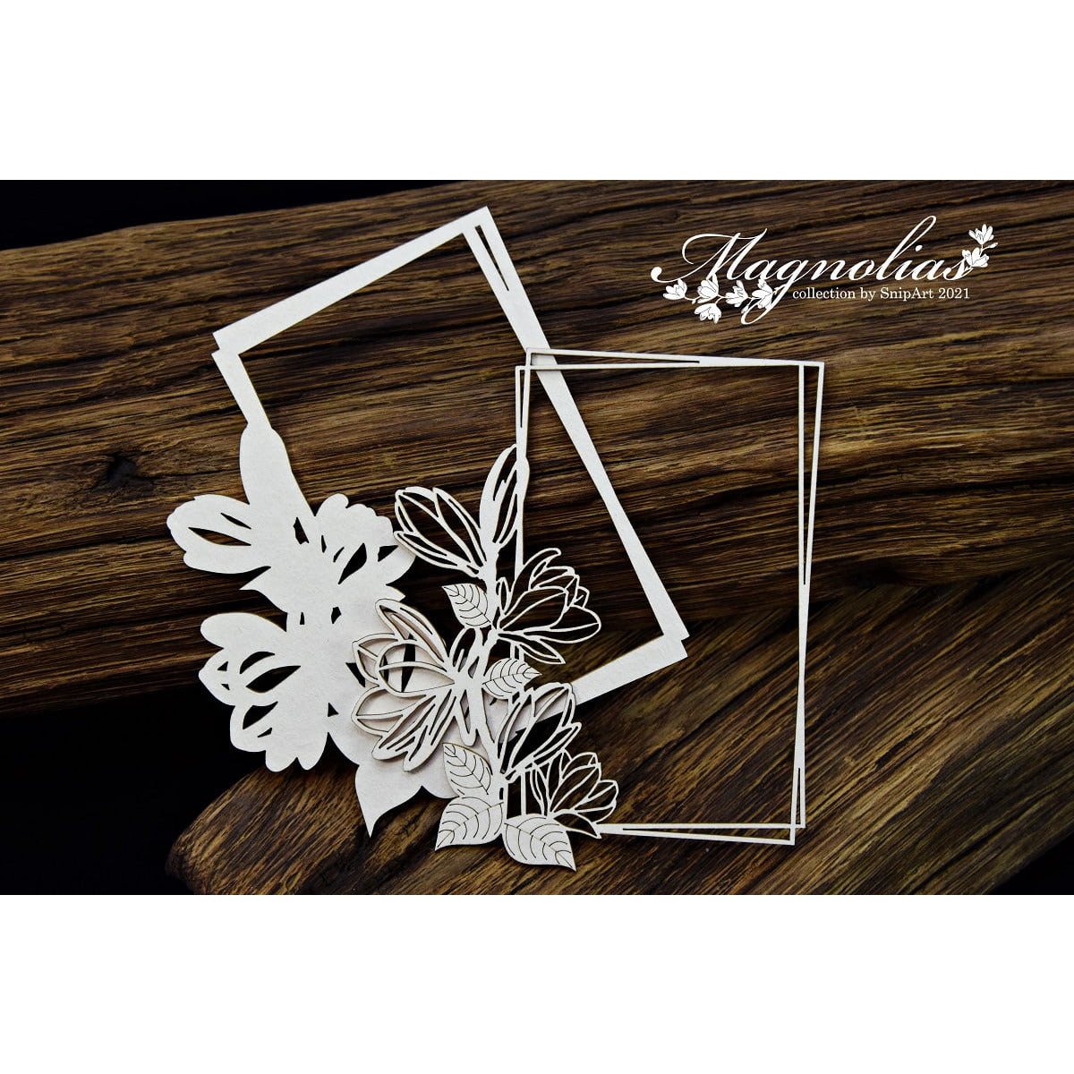 SnipArt Magnolias - Layered Frame Rectangle - Chipboard
