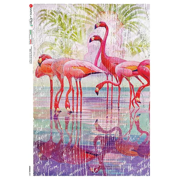 0201 - Rice Paper - Paper Designs - Animals - Flock of Flamingos