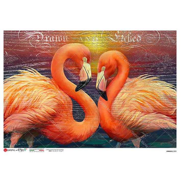 0202 - Rice Paper - Paper Designs - Animals - Two Lovebird Flamingos