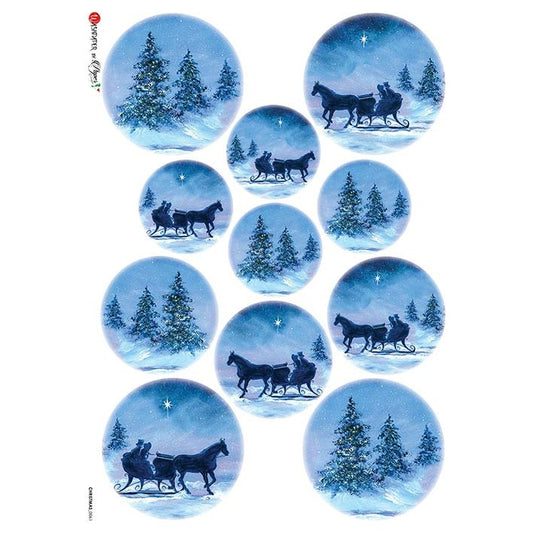 0061 - Rice Paper - Paper Designs - Christmas - Dashing Through the Snow Rounds