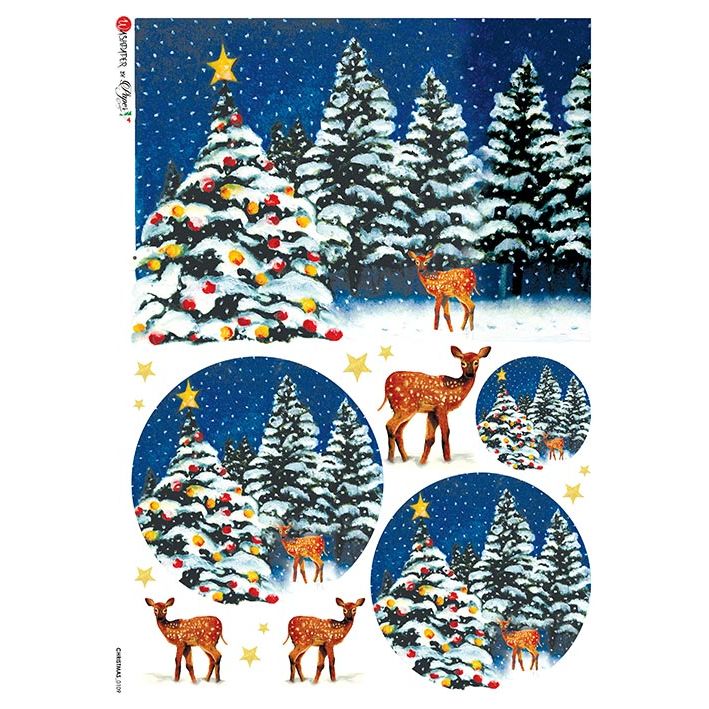 0109 - Rice Paper - Paper Designs - Christmas - Deer in the Snow