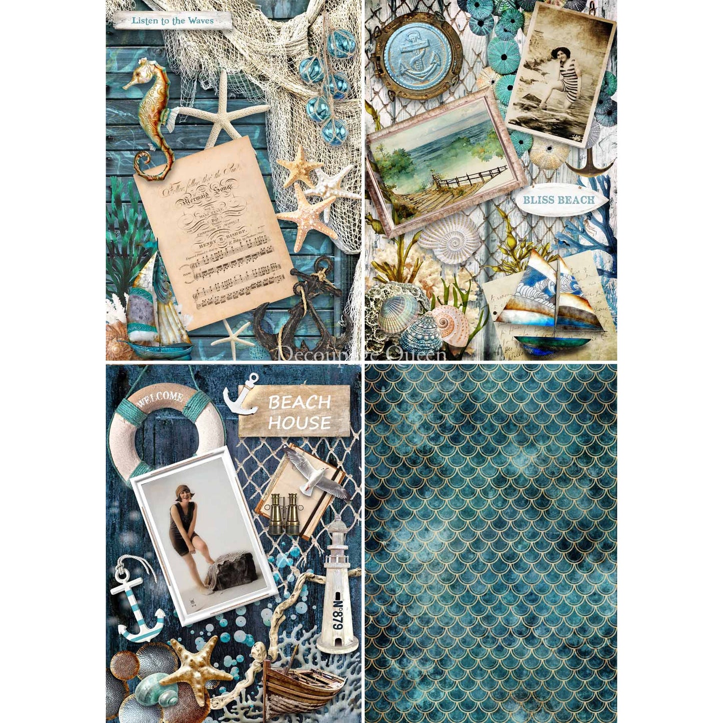 0403- Rice Paper - Decoupage Queen - Coastal 4 Pack (4 Designs on 1 page)
