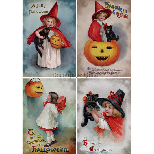 0498_A4- Rice Paper - Decoupage Queen - Four Little Witches - 4 images - LIMITED EDITIONS