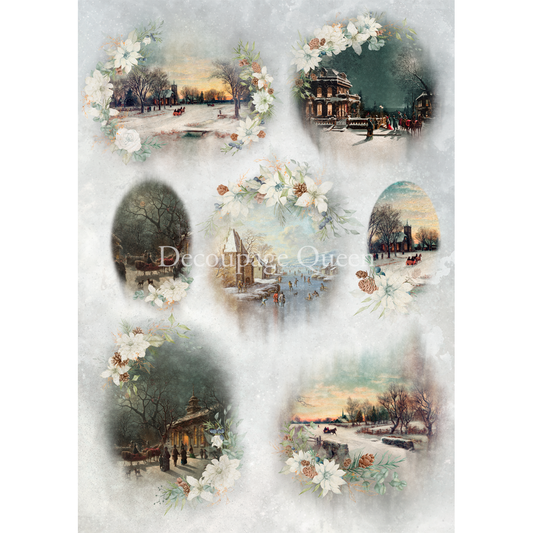 0508_A4 - Rice Paper - Decoupage Queen - Dainty and the Queen Winter Scenes