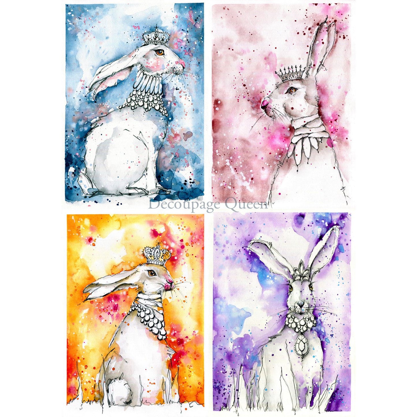 0540 - Rice Paper - Decoupage Queen - Toni Burt Hares Four Pack (4 images on 1 page)