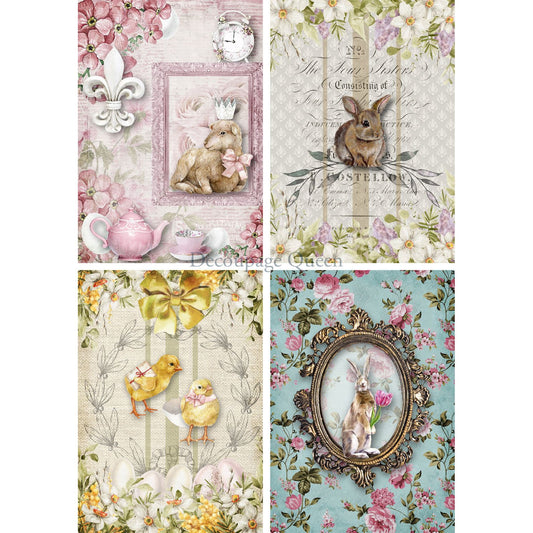 0549 - Rice Paper - Decoupage Queen - Easter Creatures Four Pack (4 Images on 1 Page)