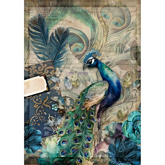 0563 - Rice Paper - Decoupage Queen - Jeweled Peacock