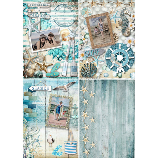 0570 - Rice Paper - Decoupage Queen -Seaside Four Pack(4 Images on 1 Page)