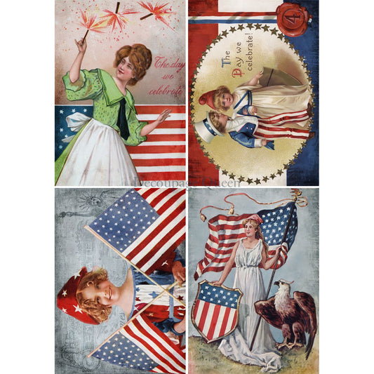 0582 - Rice Paper - Decoupage Queen - Fourth of July Four Pack (4 images on 1 page)