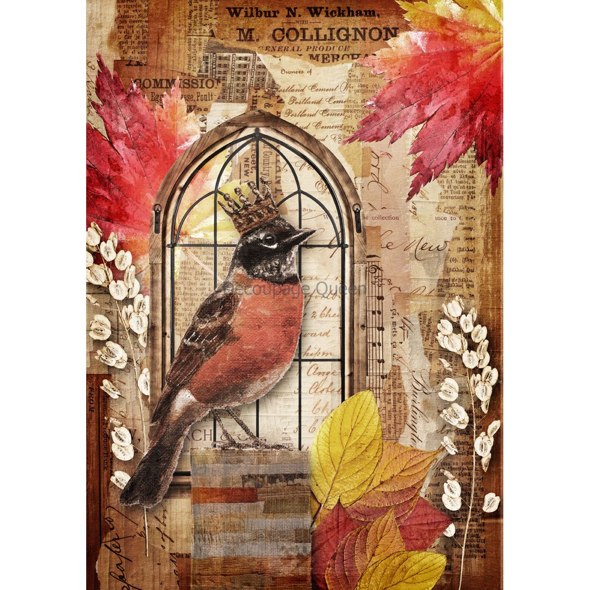 0629 - Rice Paper - Decoupage Queen - Crowned Robin