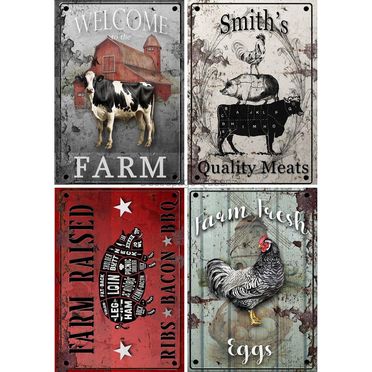 0643 - Rice Paper - Decoupage Queen - Farmhouse Signs 4 Pack (4 designs on 1 page)