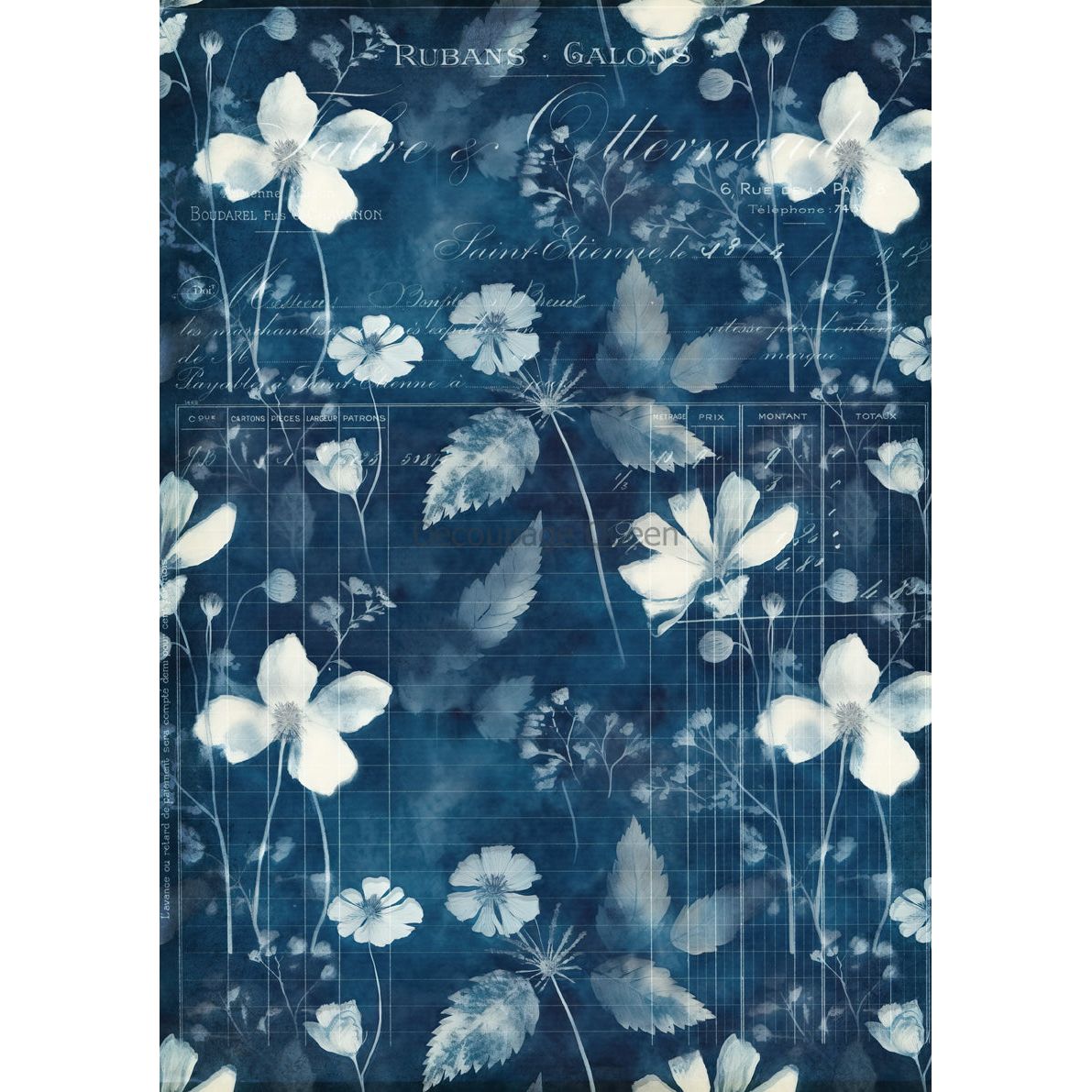 0658 - Rice Paper - Decoupage Queen - Teresa Rene Art - Indigo Botanical III