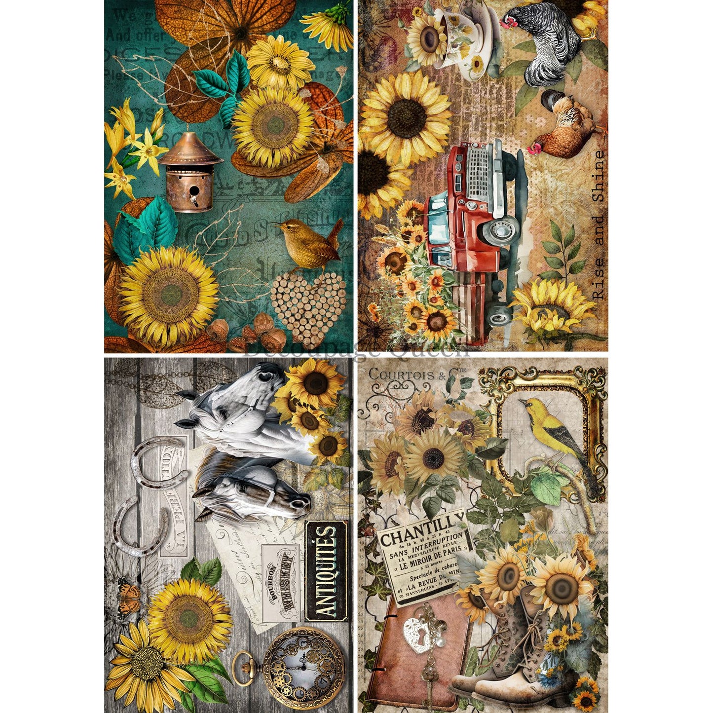 Decoupage Queen Country Sunflower 4 images Vellum Paper