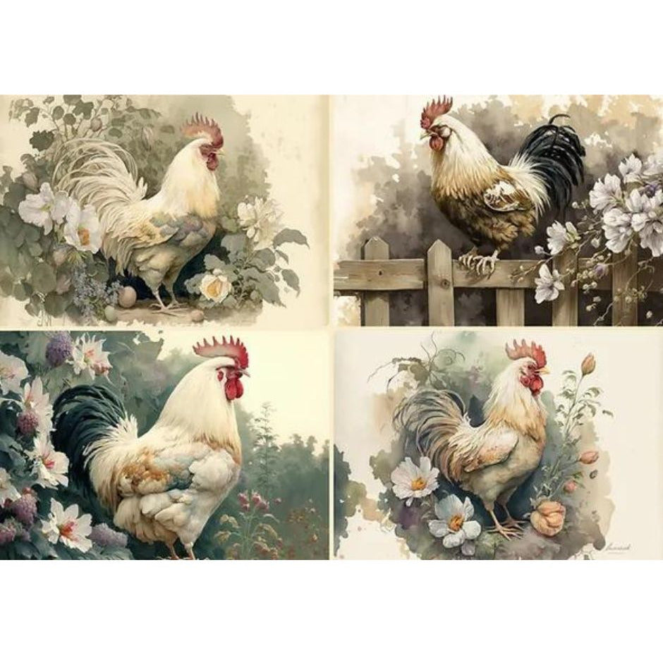 0220 - Rice Paper - Reba Rose Creations - French Country Chickens