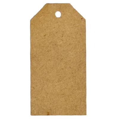 Tag ornament measures  4-1/4" x 2" cut from 1/8" MDF and has a hanging hole.