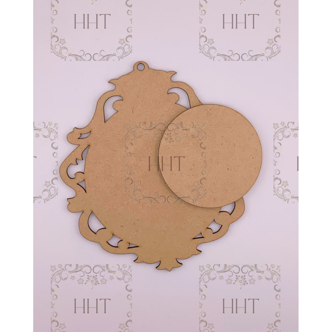 MDF Circle Ornament with Center Overlay, 2 Pieces
