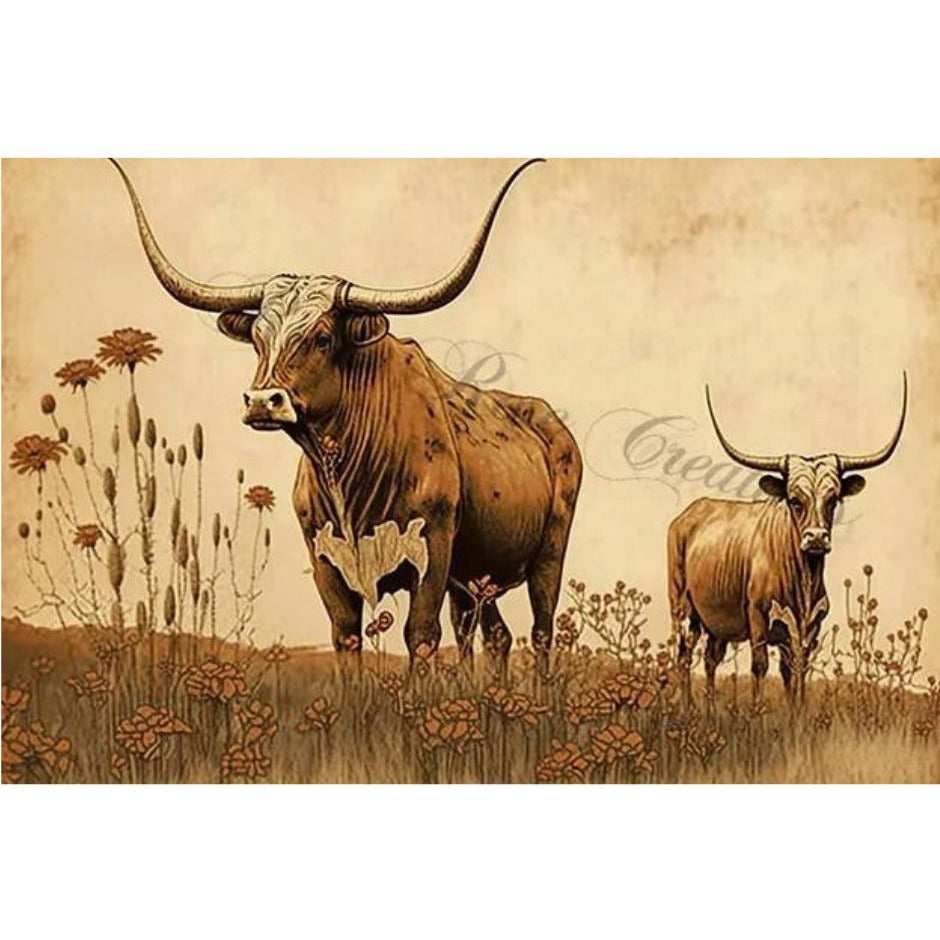 0259 - Rice Paper - Reba Rose Creations - Primitive Texas Longhorns
