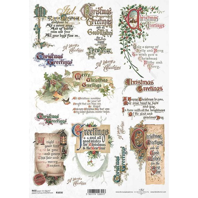 R1030 - Decoupage Rice Paper -  Christmas, Christmas inscriptions, Christmas Greetings, calligraphy, medieval letters, handwriting