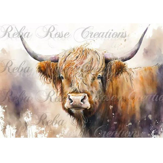 0371 - Rice Paper - Reba Rose Creations - Watercolor Highland Cow
