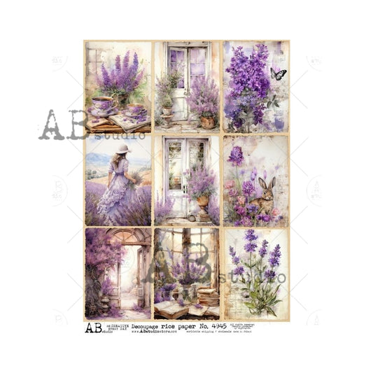 4945 - A4 - Rice Paper - AB Studios 9 Mini Scenes Lavender Minis