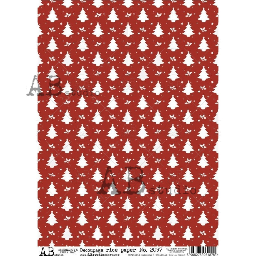 2097 - Rice Paper - AB Studios Christmas Tree Pattern - Red