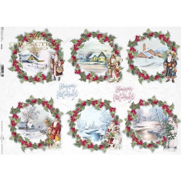 R0330L - Decoupage Rice Paper - Christmas, winter, winter pictures, Christmas decorations, Christmas wreaths