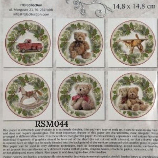 RSM044 - Decoupage Rice Paper mini set - toy wreaths, Christmas wreath, toys, mascots
