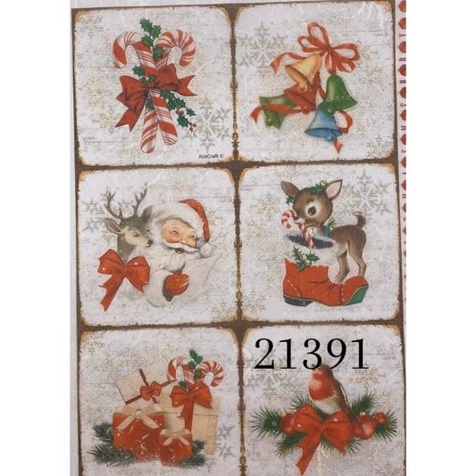21399 - Decoupage Rice Paper - Santa and Deer, Vintage Christmas, Retro Christmas
