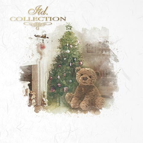 RSM025 - Decoupage Rice paper mini set - Teddy bear, teddy bear, teddy bear under the Christmas tree, Christmas, Christmas
