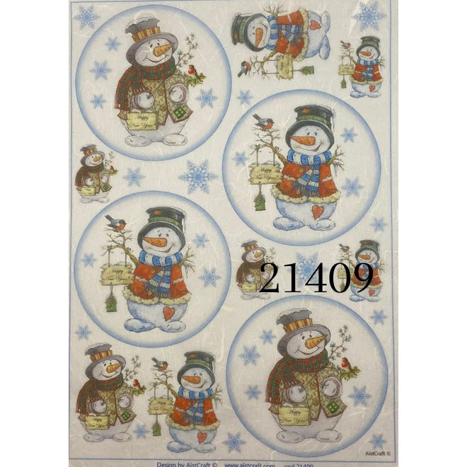 21409 - Decoupage Rice Paper - Winter Snowman, Forest Friends, Woodland Friends Snowman