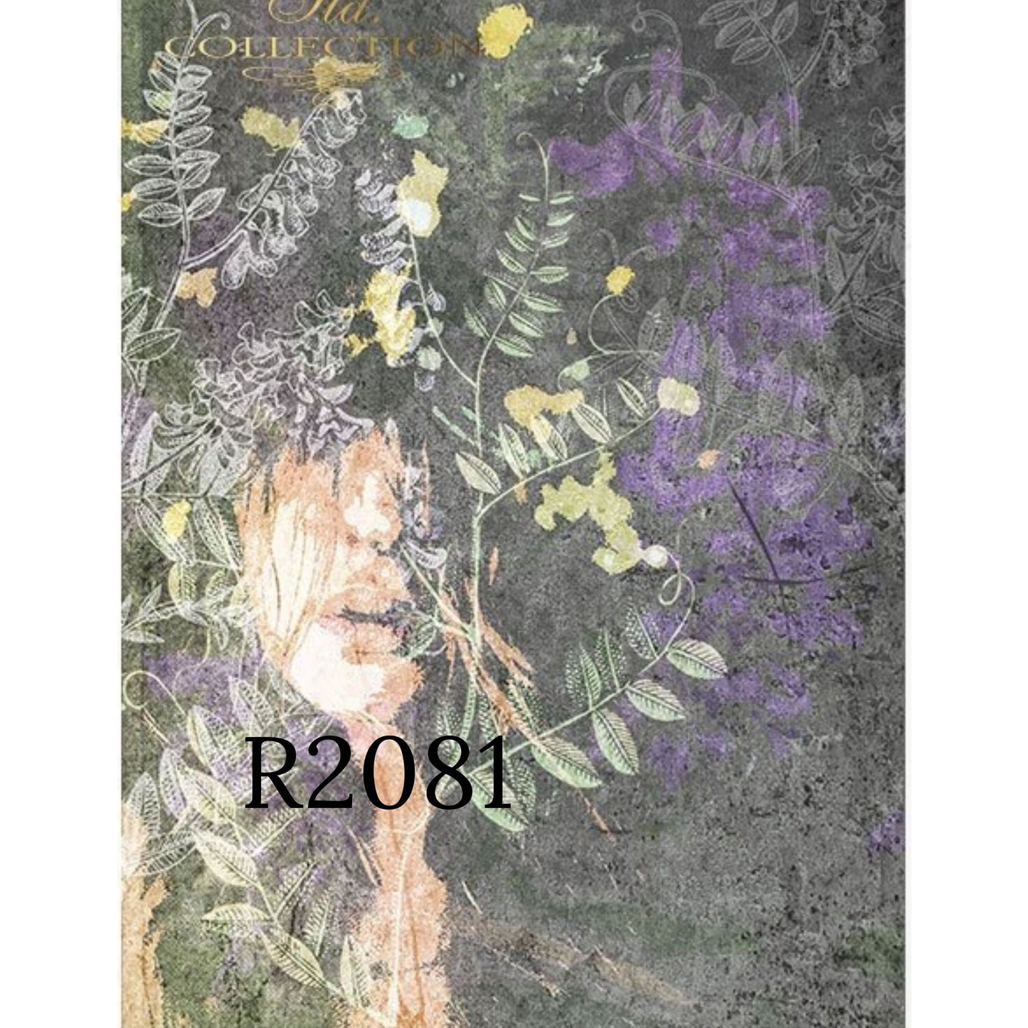 R2080 - Decoupage Rice Paper - woman's face, plants, vetch