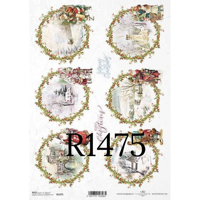 R1475 - Decoupage Rice paper - Christmas, winter, winter pictures, Christmas decorations, Christmas wreaths