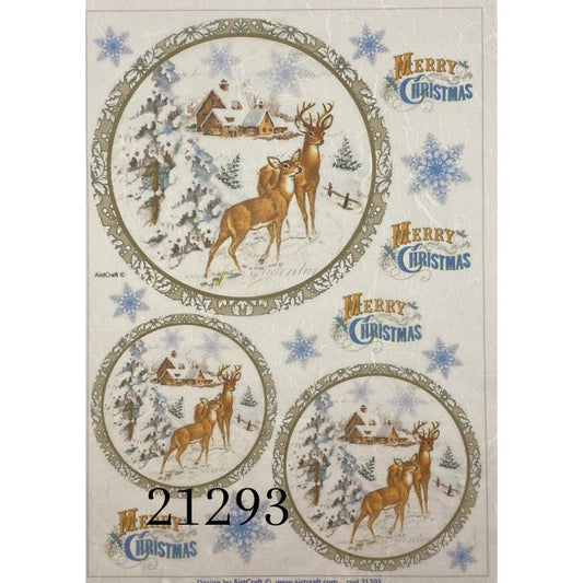 21293 - Decoupage Rice Paper - Deer, Winter, Christmas, Woodland