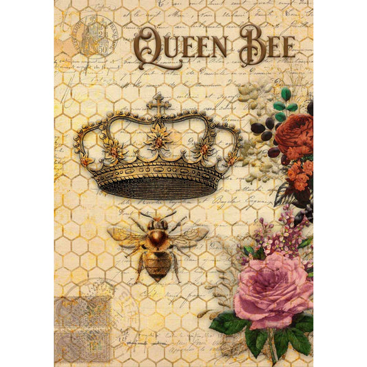 0006 - Rice Paper - Decoupage Queen - Queen Bee and Roses with Honeycomb -- RETIRED