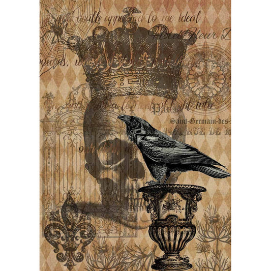 0041 - Rice Paper - Decoupage Queen - Halloween Raven with Skull & Gate -- RETIRED