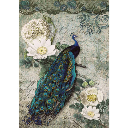 0117-A3 - Rice Paper - Decoupage Queen - Peacock Majesty