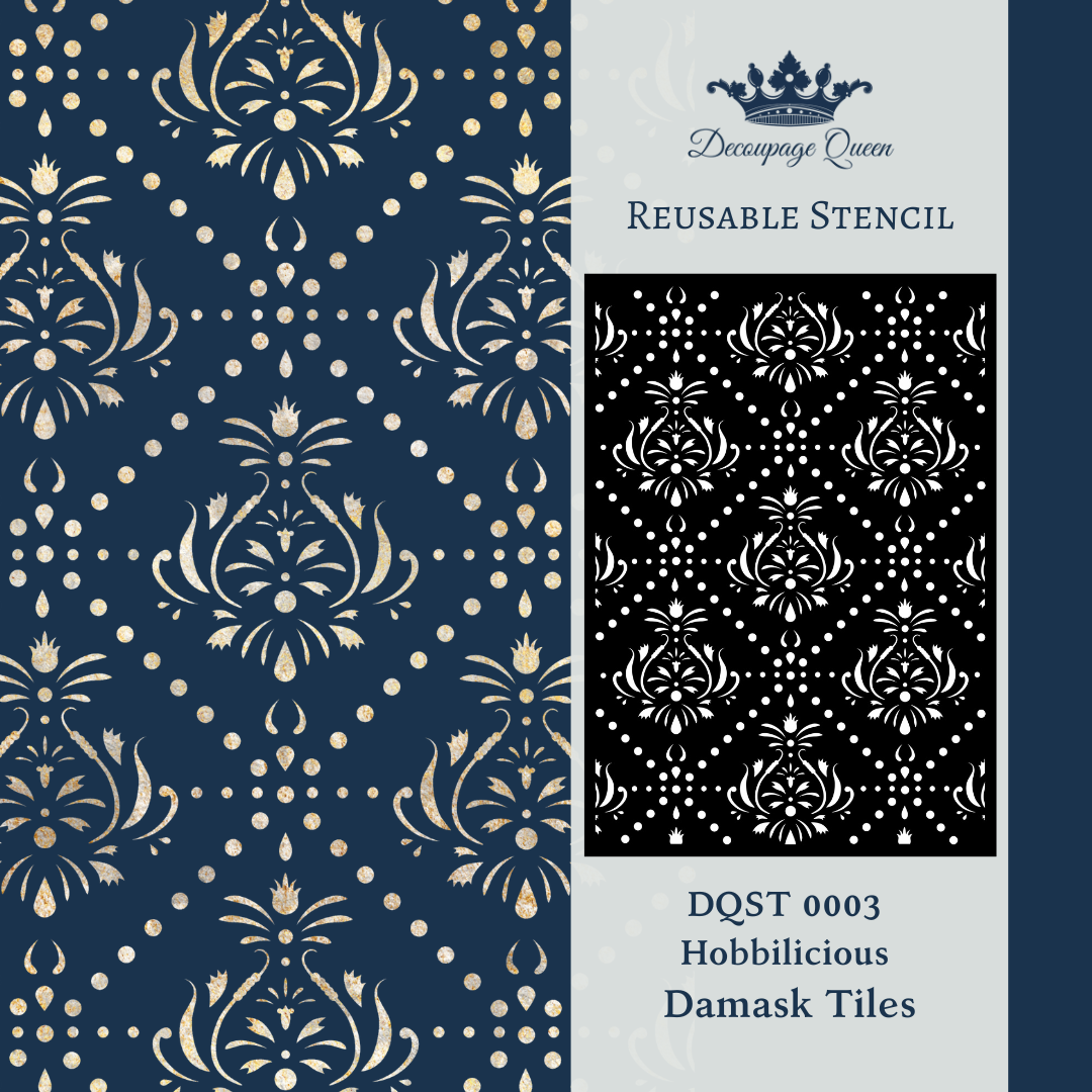 Decoupage Queen Hobbilicious Damask Tiles Reusable Stencil