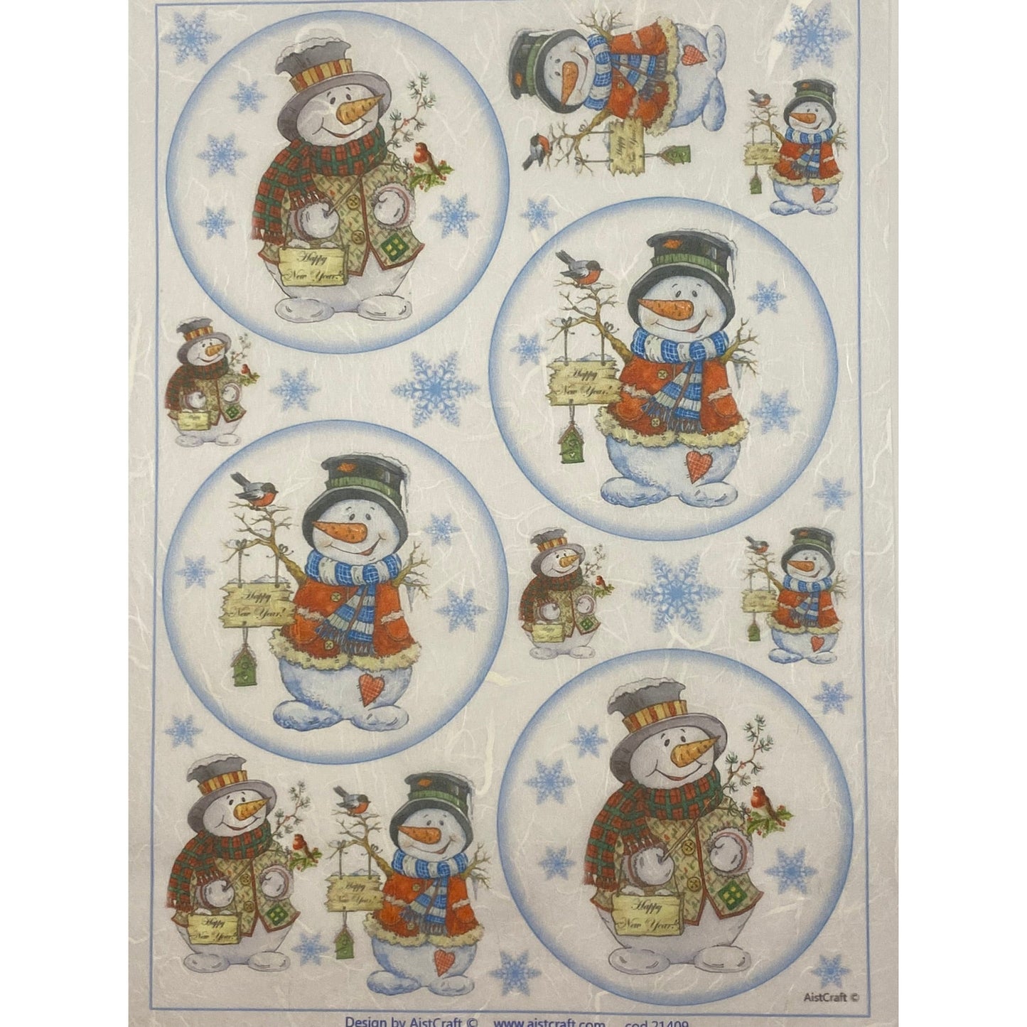 21409 - Decoupage Rice Paper - Winter Snowman, Forest Friends, Woodland Friends Snowman