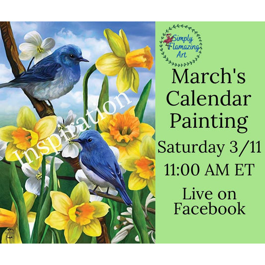 BlueBirds and Daffodils March Calendar Painting -- E-Pattern Packet (Digital Tracer & Supply List +)-- Paint Live on 3/11