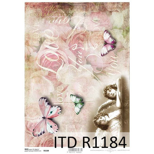 R1184 - Decoupage Rice Paper - Vintage, Roses, Love, Angels, Butterflies
